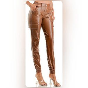 🆕Fleece Lined Mocha Faux Leather Cargo Pants